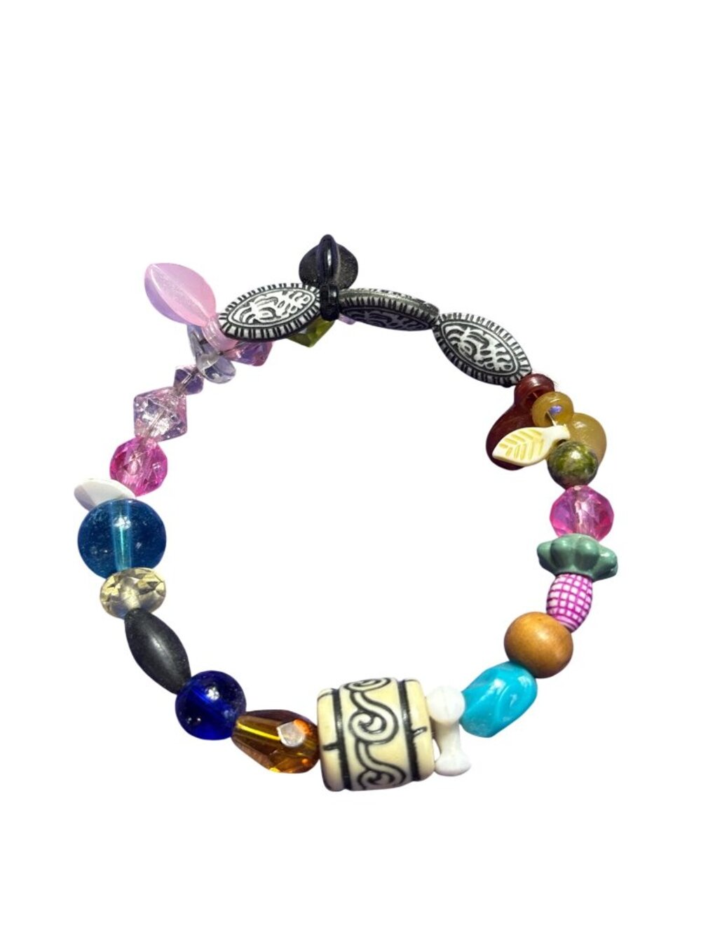 Colorful Mixed Materials Memory Wire Bracelet Boho